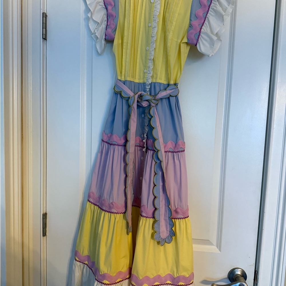 CeliaB Yellow and Purple Dress with Ruffle Trim